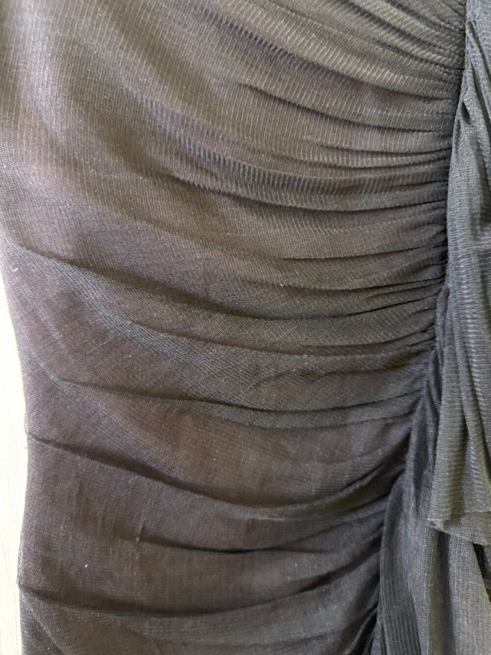 💖 2/40 Robert Rodriguez Black One Shoulder Ruched Mesh Dress Size 2 - Picture 6 of 6